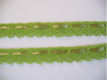 Gekleurd kant met satijnlint  Lime  2cm breed