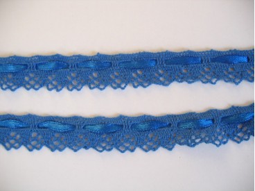 Gekleurd kant met satijnlint  Kobalt 2cm breed