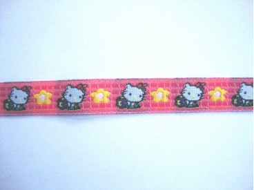 Sierband Hardpink/pink met poes en bloem  12mm