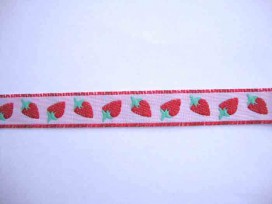 Sierband Fruit Zachtroze met aardbeien  15mm