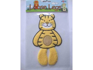 Loose legs tijger. Een opstrijkbare velours applicatie waarbij de pootjes los blijven hangen. 19 x 10cm.