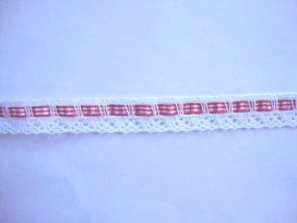 Kant met een doorheen geregen boerenbont lintje Rood