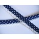 Biaisband Donkerblauw met witte stip en ruche, Dubbel 15 mm. br.