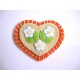 Hartjes applicatie Vilt Oranje/zand met 3 bloemen