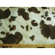 Een bontachtige velboa bruine koeien print. Naar 2 kanten, in golf, geschoren. Voor kleding, decoratie. 100%pes 1.60 mtr.br.