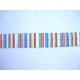 Elastisch biaisband met blauw, geel en rode streepjes.  2 cm.br.