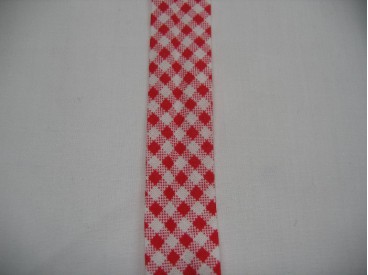 Rood geblokt biaisband. 100% katoen 2 cm. breed