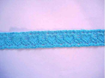 Elastisch kant met hartjes Aqua 25mm.
