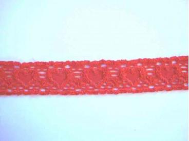 Elastisch kant met hartjes Rood 25mm.
