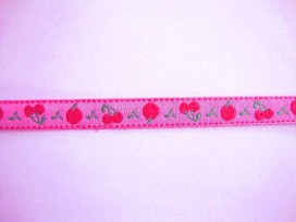 Sierbband Fruit Hardroze met rode appel en kers    10mm