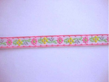 Sierband Bloem Wit met roze/gele bloem 12mm