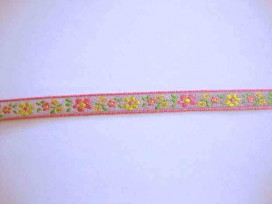 Sierband Bloem Lichtgrijs met een roze/gele bloem 10mm