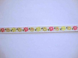Sierband Bloem Wit met een roze/gele bloem 10mm