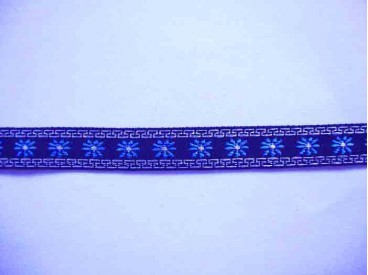 Sierband Bloem Zwart met een aqua bloem 12mm