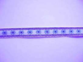 Sierband Bloem Wit met een aqua bloem 12mm