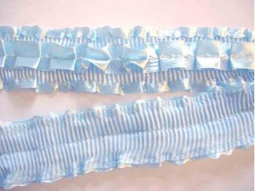 Satijnband  Lichtblauw met ruches  45 mm