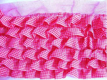 Sierband Boerenbont ruit met ruche  Rood 15cm