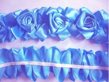 Satijnband met bloemen 50 mm. Aqua 