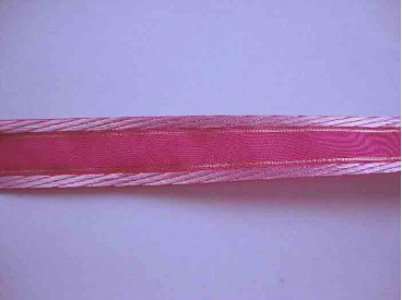 Sierband Pink met schuine streep en gouddraad 25mm