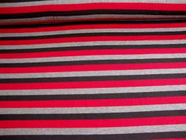 Tricot streep Rood/grijs/zwart Breed 1648-16N