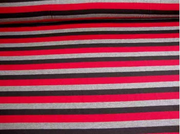 Tricot streep Rood/grijs/zwart Breed 1648-16N