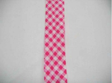 Pinkkleurig geblokt biaisband. 100% katoen 2 cm. Breed