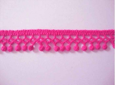 Katoenkant mini pom pom Pink PP-pink