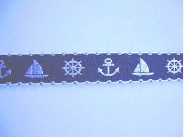 Hollands sierband Blauw met anker en boot  20mm breed
