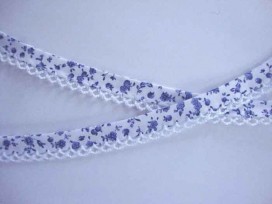 Biaisband met witte ruche en jeansblauwe bloem 57