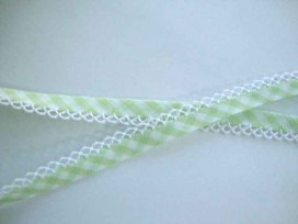 Biaisband Lichtlime boerenbont met ruche. dubbel 15 mm. br.