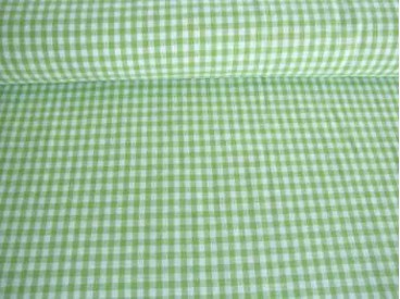 Een limekleurige boerenbontruit van 5 x 5 mm. 100% katoen 1.45 mtr.br.