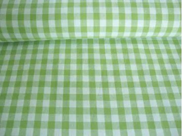 Een limekleurige boerenbont ruit van 10 x 10 mm. 100%katoen 1.45 mtr.br. 
