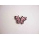 Een opstrijkbare vlinder applicatie van 3 x 2.5 cm. Roze glitter