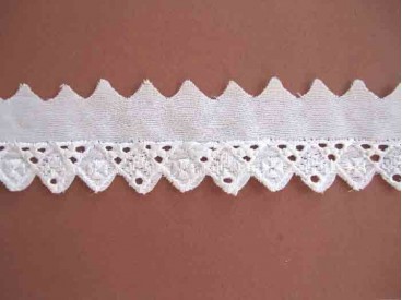 Wit katoenkant met punt en gaatjes 15mm. 942K