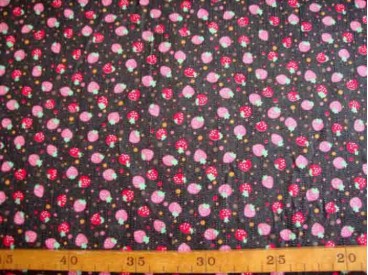 Jeans stof Zwart met aardbei en stip 3815-20
