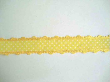 Sierband met stip en kantje Geel  25mm