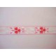 Sierband Wit met rood/roze bloem en randje   O-847