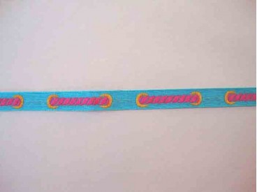 Sierband Aqua met pink gevlochten print    O-849