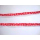 Rood biaisband met een witte ruche en een witte bloemprint.  Dubbel 15mm