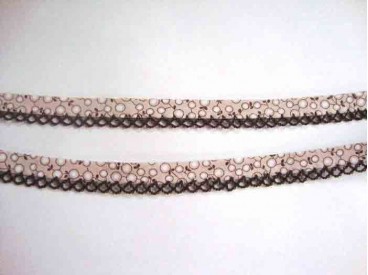 Biasband Zand met witte besjes en donkerbruine ruche 75