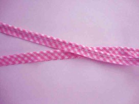 Paspelband boerenbont ruitjes Roze