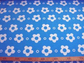 Grote Bloem katoen Wit met cirkel Aqua 2145-4N