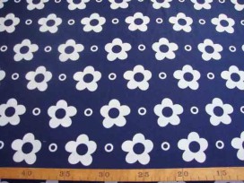 Grote Bloem Wit met cirkel katoen Donkerblauw  Coupon 60 cm