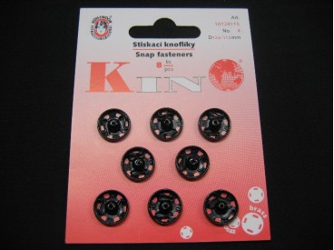 Drukknoop opnaaibaar zwart  12 mm doorsnee  8 drukkertjes op een kaartje