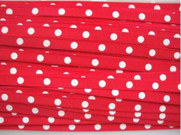 Ripsband met stip Rood 10mm. RGR