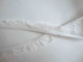 Elastisch kant met ruche glanzend Wit 15mm