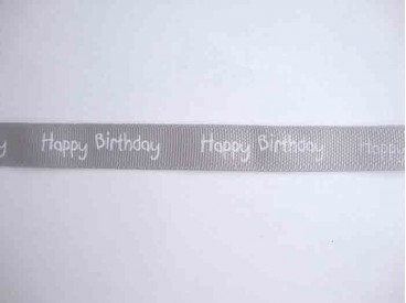 Ripsband Happy Birthday Grijs 15mm. 1220-012H