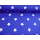 Een hele mooie kwaliteit kobaltkleurige joggingstof met een witte ster. Heel geschikt voor een huispak.  Doorsnee  ster: 4 cm.  