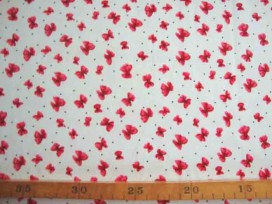 Stretch katoen Wit met kleine rode strikjes 4235-15N