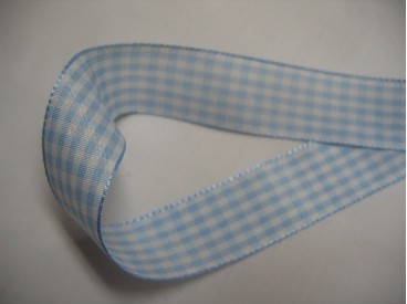 Boerenbont lint Lichtblauw/wit geruit  38mm breed